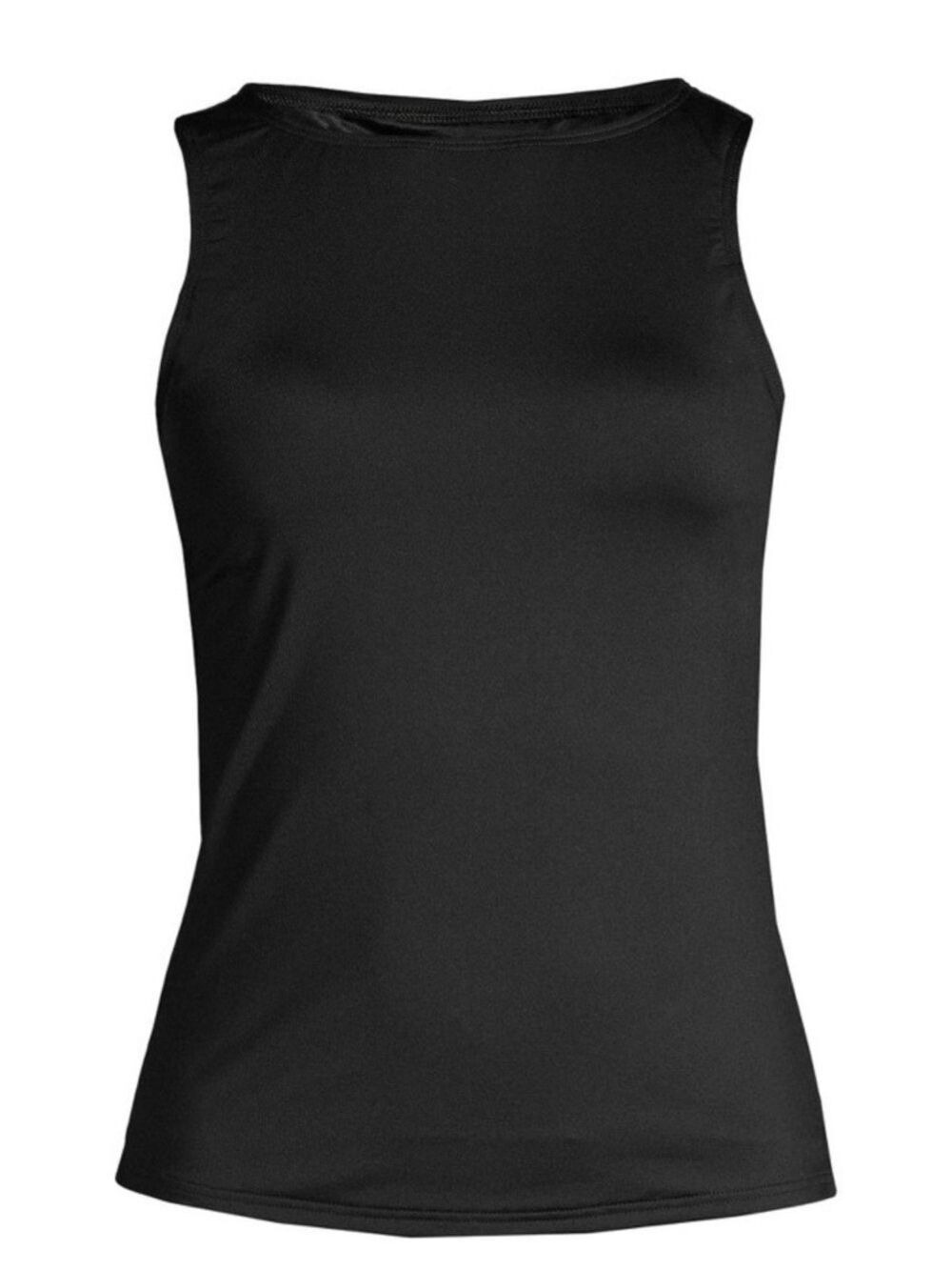 Lands’ End High Neck Modest Black Tankini Top Size 12 New